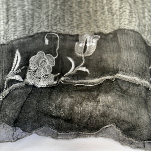 Belle France Women's Sz M Sage Knit Sweater Oversized Boho Grunge Distressed Hem - Picture 6 of 12